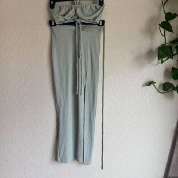 Princess Polly Dresses & Skirts - Princess Polly Ribbed Strapless Set – Top & Pants, Sage Green, Size 2